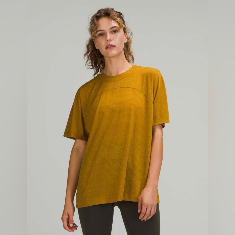 Lululemon Relaxed Fit Training Tee in the color Gold Spice